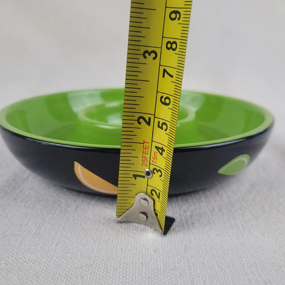 Crate & Barrel Margarita Salt sugar Bowl Black Green Citrus Fruit Ceramic 8 Inch